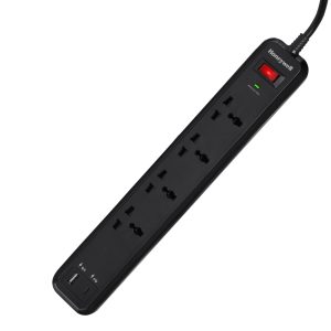 4 out surge protector PD18W with USB – Black
