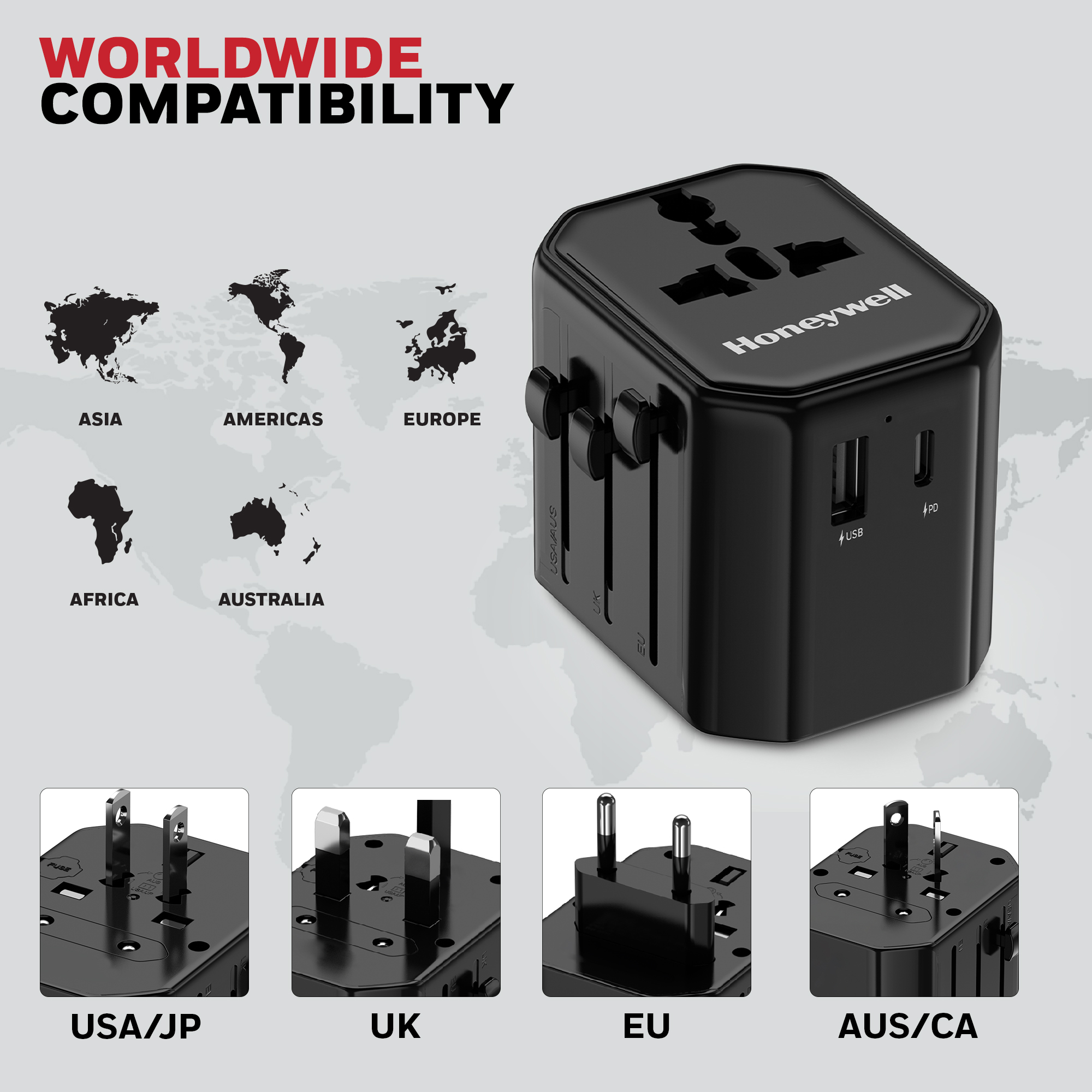 Universal World Travel Adapter – 12W(Black) - Image 3